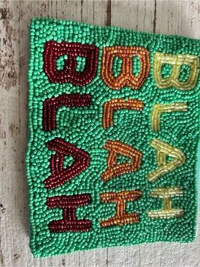4/$50 Beaded 'BRACHI' Letter in Teal, Red, Orange, Yellow wallet